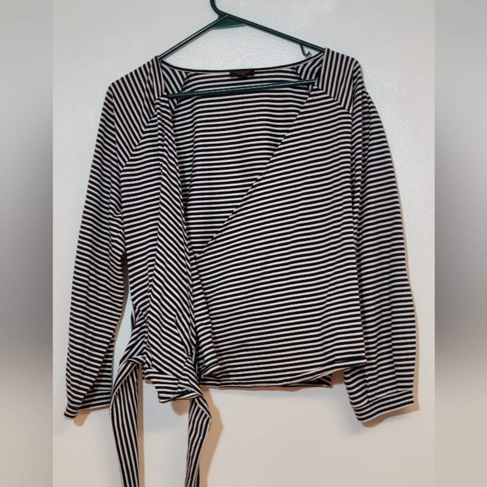 Black and White Striped Wrap Top